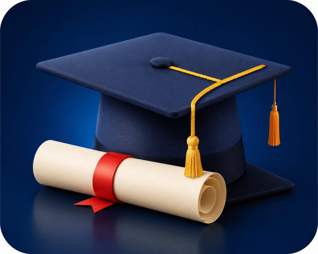 Graduation cap and diploma still life